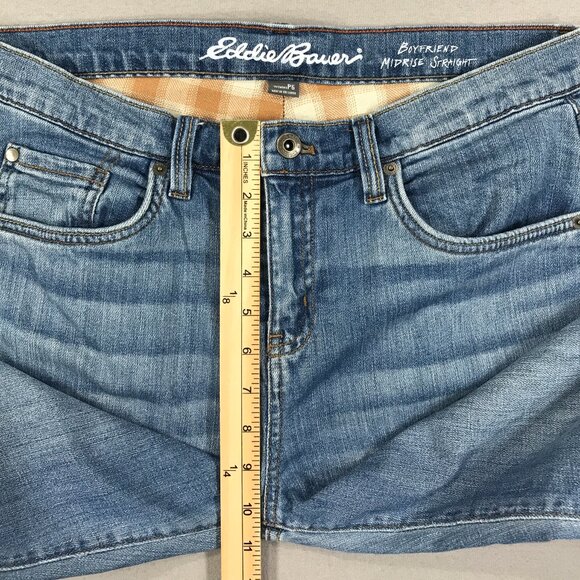 Eddie Bauer Jeans Womens 6P Blue Denim Boyfriend Flannel Lined Mid Rise Straight - Picture 11 of 13